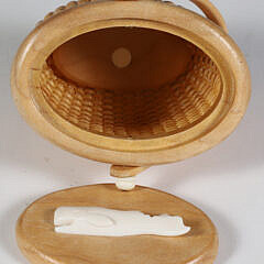 Jean M. Valerio Woven Miniature Covered Oval Swing Handle Nantucket Basket, circa 2014