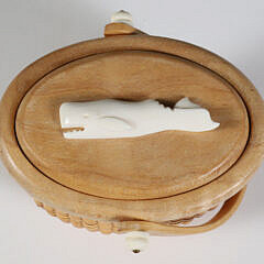 Jean M. Valerio Woven Miniature Covered Oval Swing Handle Nantucket Basket, circa 2014
