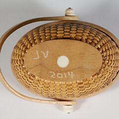Jean M. Valerio Woven Miniature Covered Oval Swing Handle Nantucket Basket, circa 2014