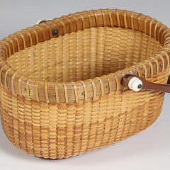 Jean M. Valerio Woven Miniature Oval Swing Handle Nantucket Basket, circa 2008