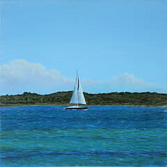 Lenka Rubenstein Oil on Linen "Blue-Hulled Sailboat"
