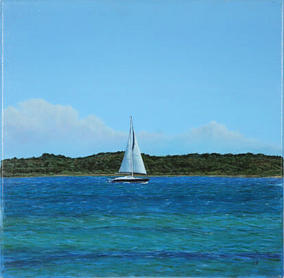 Lenka Rubenstein Oil on Linen "Blue-Hulled Sailboat"