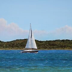 Lenka Rubenstein Oil on Linen “Blue-Hulled Sailboat”