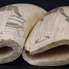 Pair Scrimshaw Whale Teeth “Husband and Wife”, 19th Century