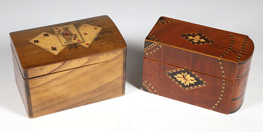 Two Vintage Inlaid Playing Card Boxes