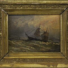 Oil on Board "Ship in Stormy Seas" 19th Century