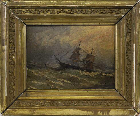 Oil on Board "Ship in Stormy Seas" 19th Century