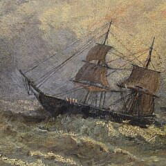 Oil on Artist Board “Ship in Stormy Seas”, 19th Century