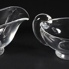 Pair of Signed Steuben Clear Crystal Creamer and Sugar