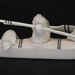 Vintage Inuit Carved Eskimo Hunter in Kayak