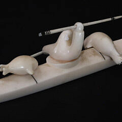 Vintage Inuit Carved Eskimo Hunter in Kayak