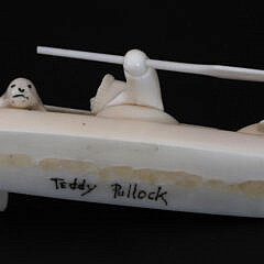 Vintage Inuit Carved Eskimo Hunter in Kayak