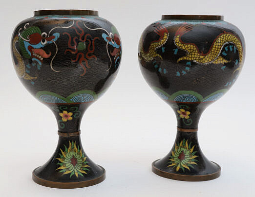 42767 Pair Cloisonne Foo Dragon Vases A_IMG_9592