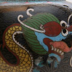 Pair of Antique Cloisonné Five-Claw Foo Dragon and Floral Decorated Pedestal Vases, 19th Century