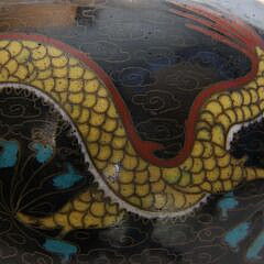 Pair of Antique Cloisonné Five-Claw Foo Dragon and Floral Decorated Pedestal Vases, 19th Century