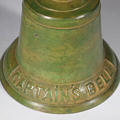 Vintage Green Patina “Captain”s Bell with Turned Wood Handle