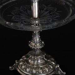 Etched Clear Glass and 800 Silver Epergne, circa 1920s