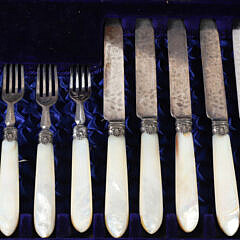 63 Piece Mother of Pearl Handled and Engraved Sheffield Silver Flatware Service