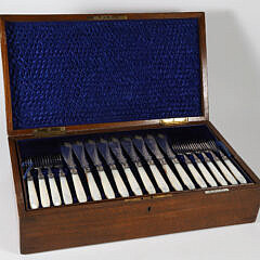 63 Piece Mother of Pearl Handled and Engraved Sheffield Silver Flatware Service