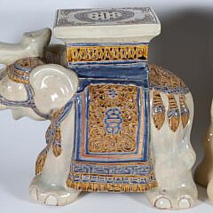 Vintage Pair of Ceramic Trumpeting Elephant Garden Stool End Tables