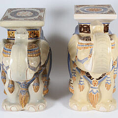 Vintage Pair of Ceramic Trumpeting Elephant Garden Stool End Tables
