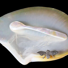 Mother of Pearl Caviar Shell Dish and Spoon Adorned with Silver Plated Bumble Bee