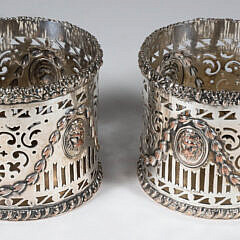 Pair of Antique English Silver Plated Pierced and Repousse Wine Coasters, 19th Century