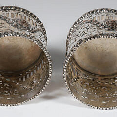 Pair of Antique English Silver Plated Pierced and Repousse Wine Coasters, 19th Century