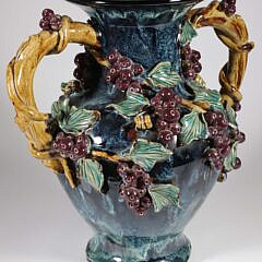 Majolica Style Grape and Leaf Two-Handle Large Vase
