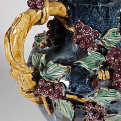 Majolica Style Grape and Leaf Two-Handle Large Vase