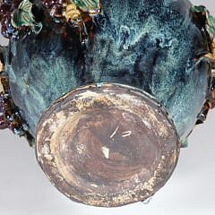 Majolica Style Grape and Leaf Two-Handle Large Vase