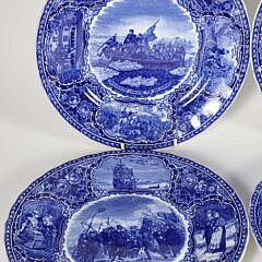 Set of Eight Historic Staffordshire Blue and White Plates