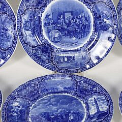 Set of Eight Historic Staffordshire Blue and White Plates