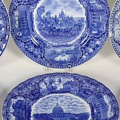 Set of Eight Historic Staffordshire Blue and White Plates