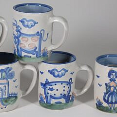 Set of Eight M.A. Hadley Hand Painted Ceramic Coffee Mugs