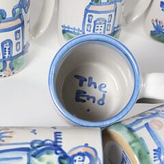 Set of Eight M.A. Hadley Hand Painted Ceramic Coffee Mugs