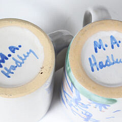 Set of Eight M.A. Hadley Hand Painted Ceramic Coffee Mugs