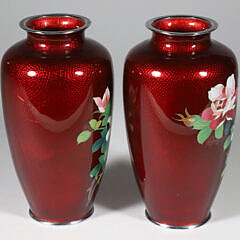 Pair of Japanese Akasuke Ginbari – Jippo Cloisonne Vases