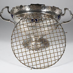 Antique Sheffield “Art Nouveau” Hand Hammered Pedestal Rose Bowl with Flower Frog