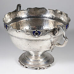 Antique Sheffield “Art Nouveau” Hand Hammered Pedestal Rose Bowl with Flower Frog