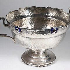 Antique Sheffield “Art Nouveau” Hand Hammered Pedestal Rose Bowl with Flower Frog