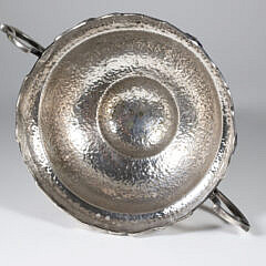 Antique Sheffield “Art Nouveau” Hand Hammered Pedestal Rose Bowl with Flower Frog