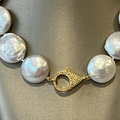 Fine 26mm Lustrous Coin Pearl Necklace, Vermeil Diamond Clasp