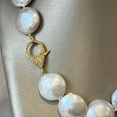 Fine 26mm Lustrous Coin Pearl Necklace, Vermeil Diamond Clasp
