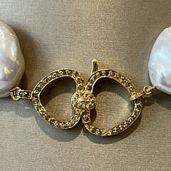 Fine 26mm Lustrous Baroque Coin Pearl Necklace, Vermeil Diamond Clasp