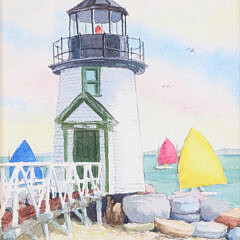 Barbara Capizzo Watercolor on Paper “Rainbow Fleet Rounding Brant Point”