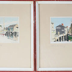 Set of Two Doris and Richard Beer Watercolors on Paper "Old South Wharf" and "Straight Wharf"