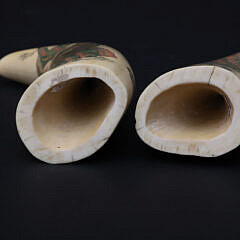 Pair of Polychrome Whale Teeth with Portraits of Young Lady and Gentleman, 19th Century