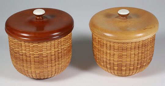 50-5535 Pair Jean M. Valerio Covered Round Nantucket Baskets A_IMG_9763