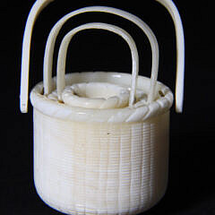 Nest of Three Miniature Carved Bone Open Swing Handle Baskets